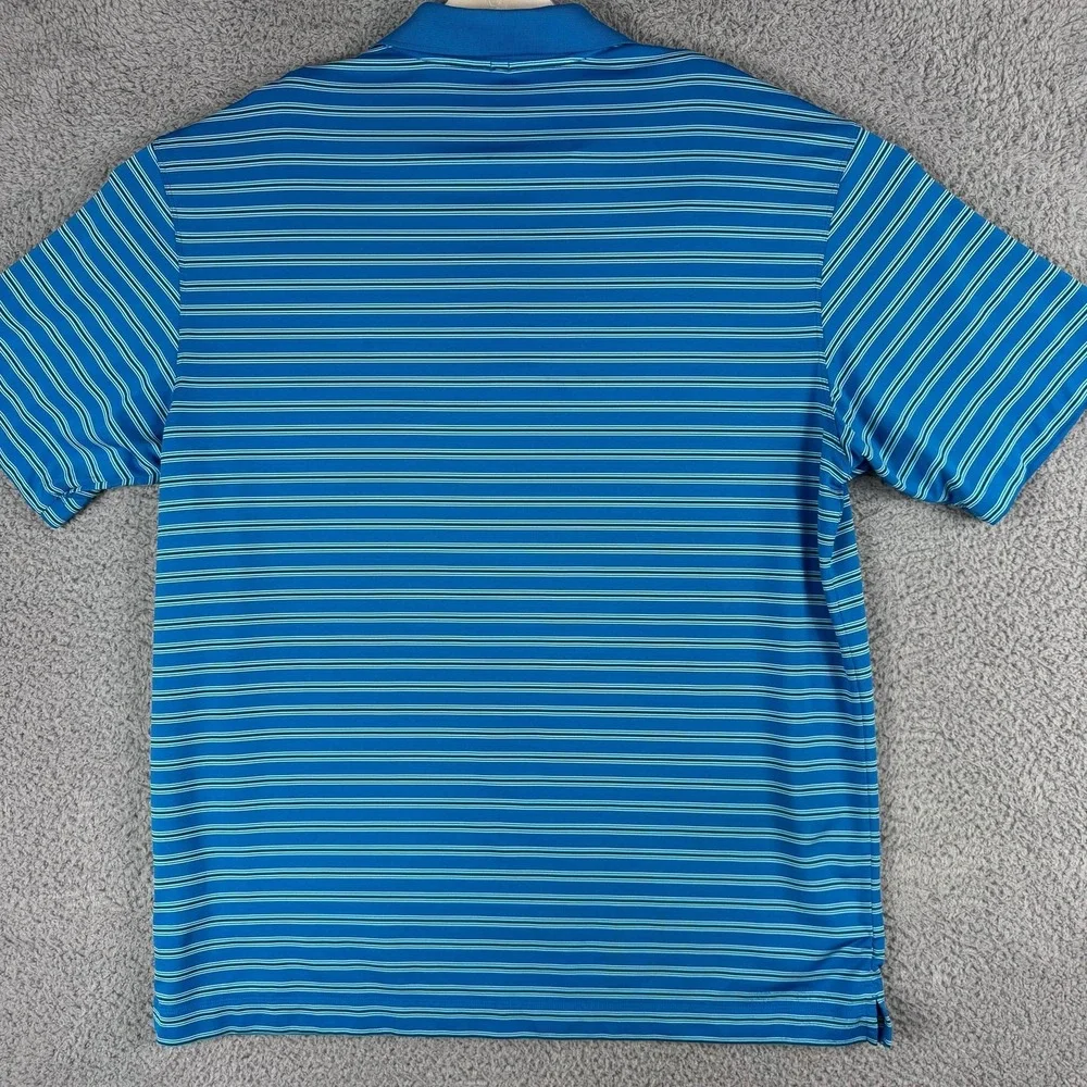 Nike Golf Polo Shirt Mens Large Blue‎ Striped Dri-FIT Stretch Performance Swoosh
